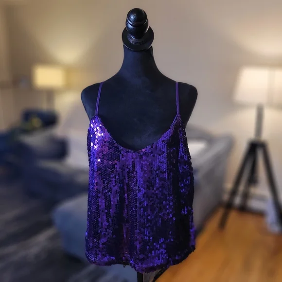Primark Purple Sequin Camisole Tank Top Size 12 - Picture 10 of 16